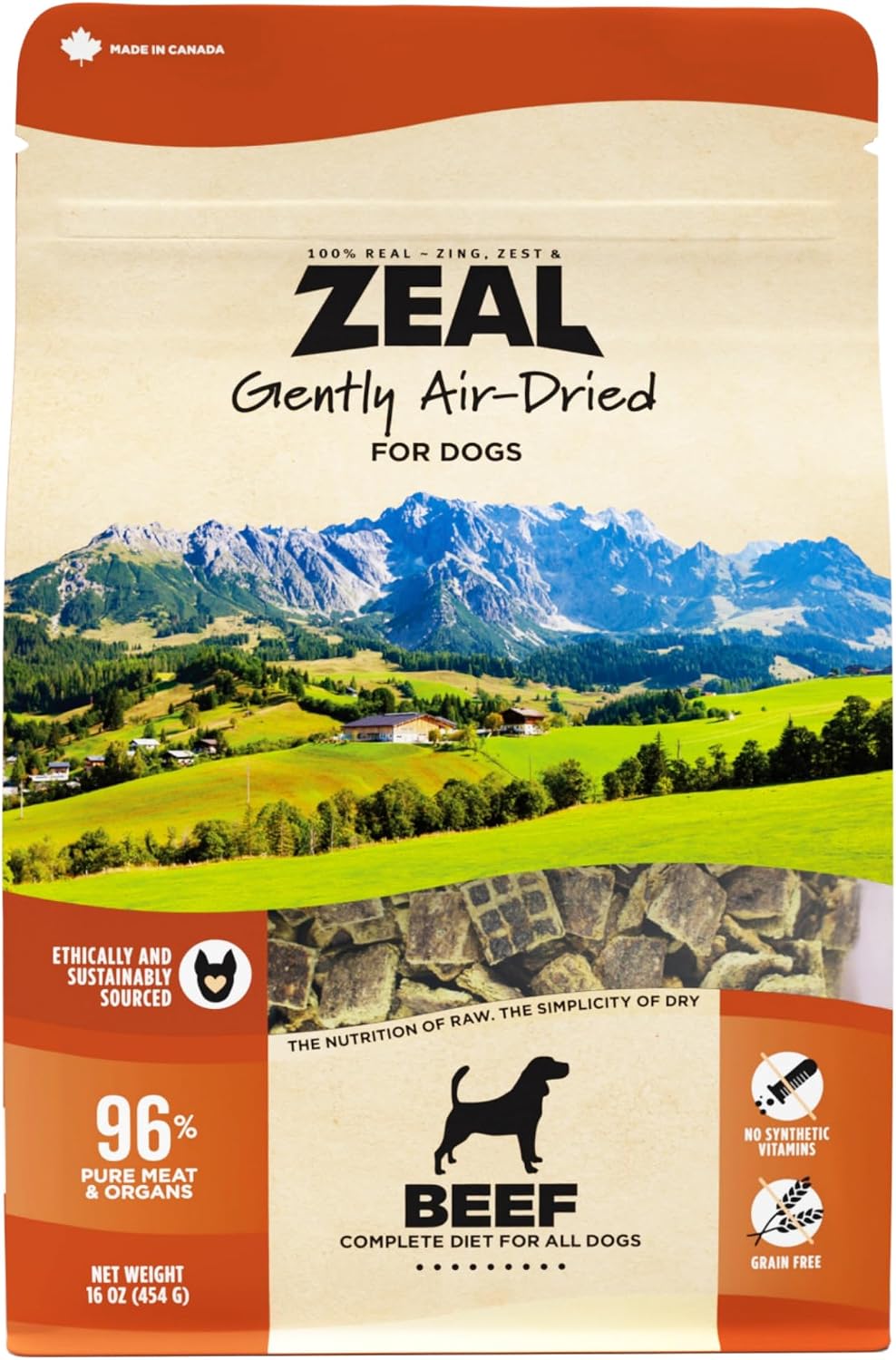 ZEAL Canada premium air dried pet food back label displaying clean ingredients list.