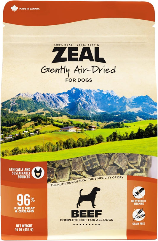 ZEAL Canada premium air dried pet food back label displaying clean ingredients list.