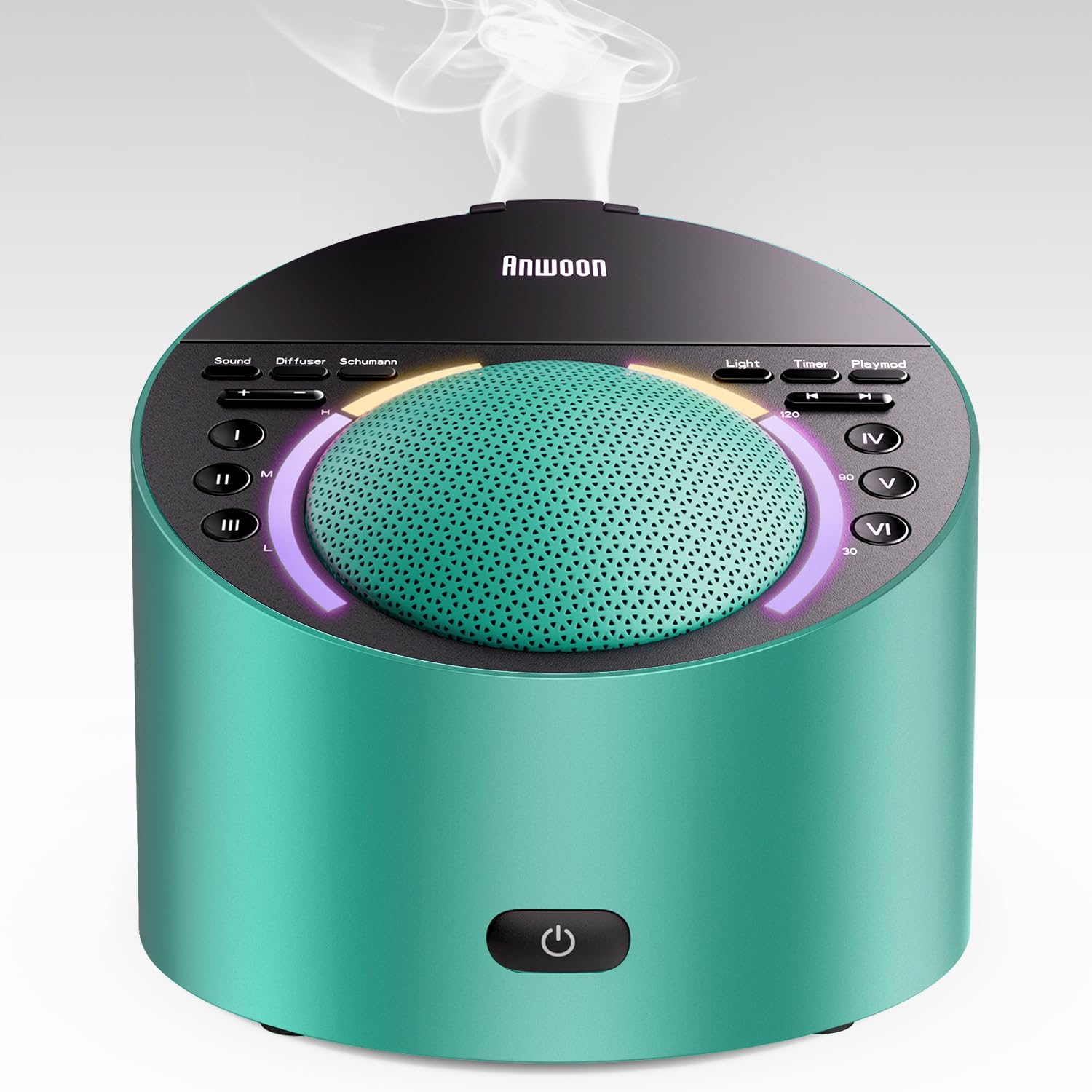 ANWOON Sound Machine And Aroma Diffuser Pro front view showcasing premium metal shell design
