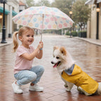 Hooded pet rainwear for small breeds back length view