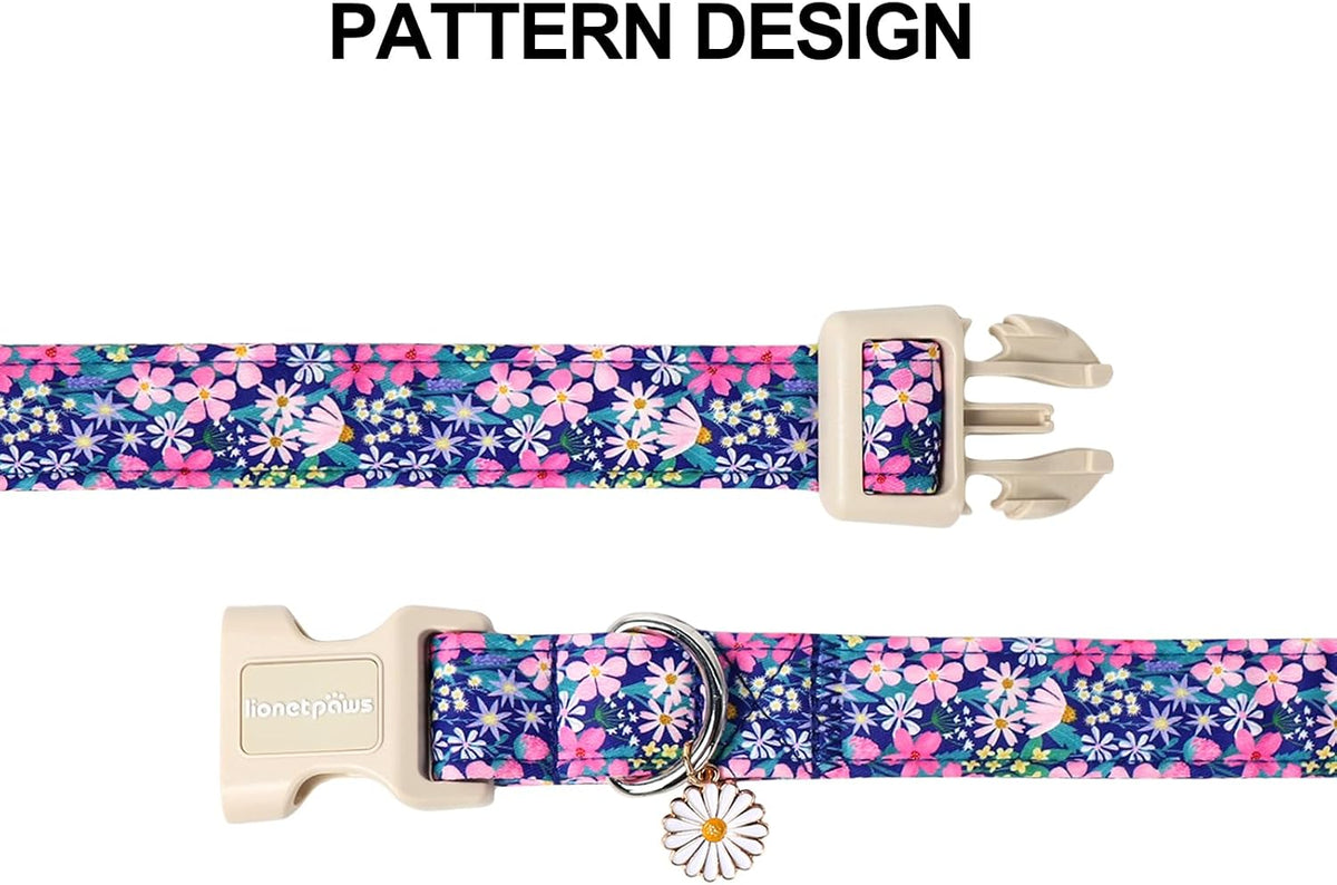 Lionet Paws floral collar metal D-ring detail