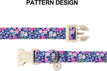 Lionet Paws floral collar metal D-ring detail