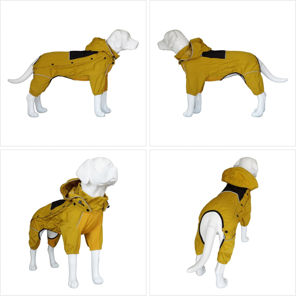 LOVELONGLONG Waterproof Dog Raincoat with Removable Hood - Outdoor Full Body Dog Jacket, Windproof Snowproof Shell Suit - All Season Pet Rain Gear Mustard Yellow 3XL - Image 9