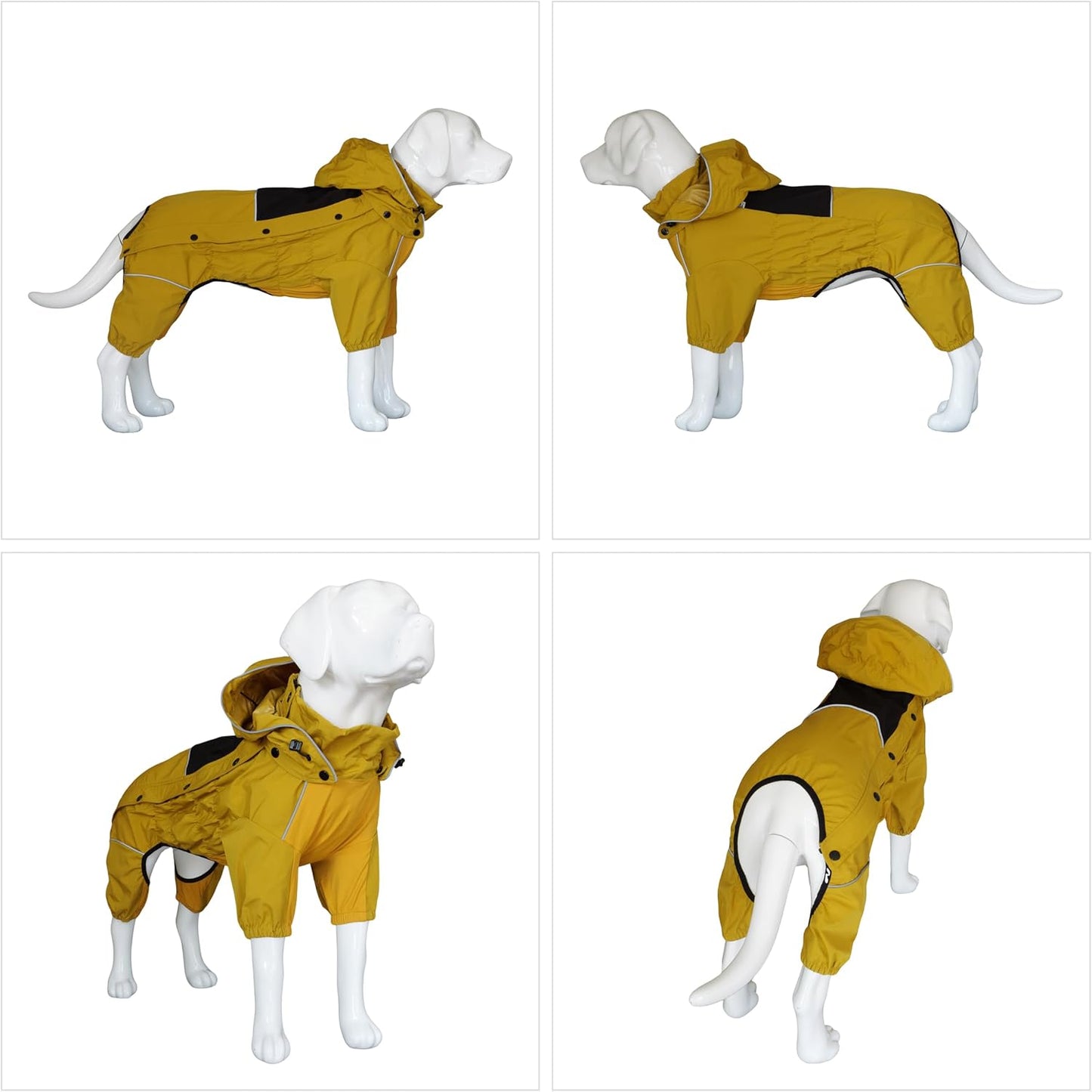 LOVELONGLONG Waterproof Dog Raincoat with Removable Hood - Outdoor Full Body Dog Jacket, Windproof Snowproof Shell Suit - All Season Pet Rain Gear Mustard Yellow 3XL - Image 9