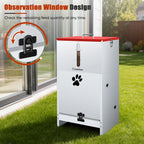 Infographic showing the dimensions and key safety features of the GADFISH automatic dog feeder for large breeds