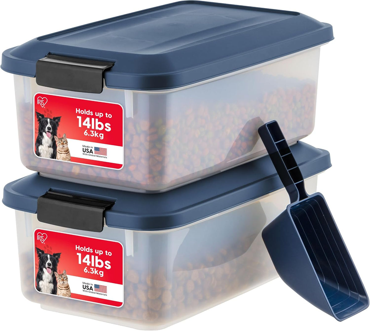 IRIS USA Dog Food Storage Container, 2 Pack, Up to 30 lbs Each, Airtight Seal for Freshness, Wheels for Rolling, Easy One Hand Opening, Made in USA, BPA Free, Clear/Black - Image 11