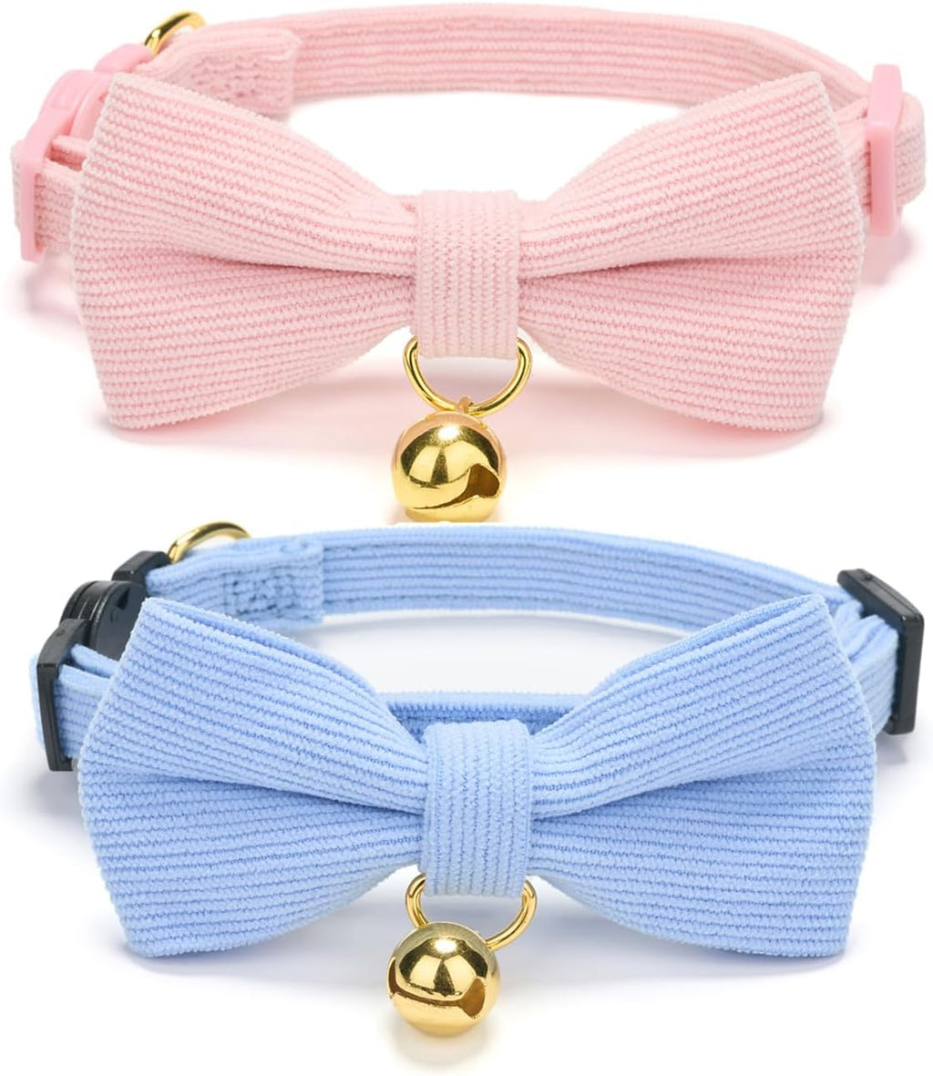 2 Pack Soft Corduroy Cat Collars with Bow Tie & Bell Adjustable Breakaway Kitten Bowtie Collar for Girl Boy Cats(Orange & Green) - Image 14