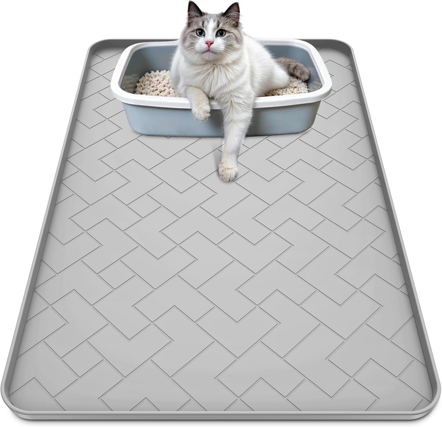 Beenxmyy silicone cat litter mat gray front view under litter box