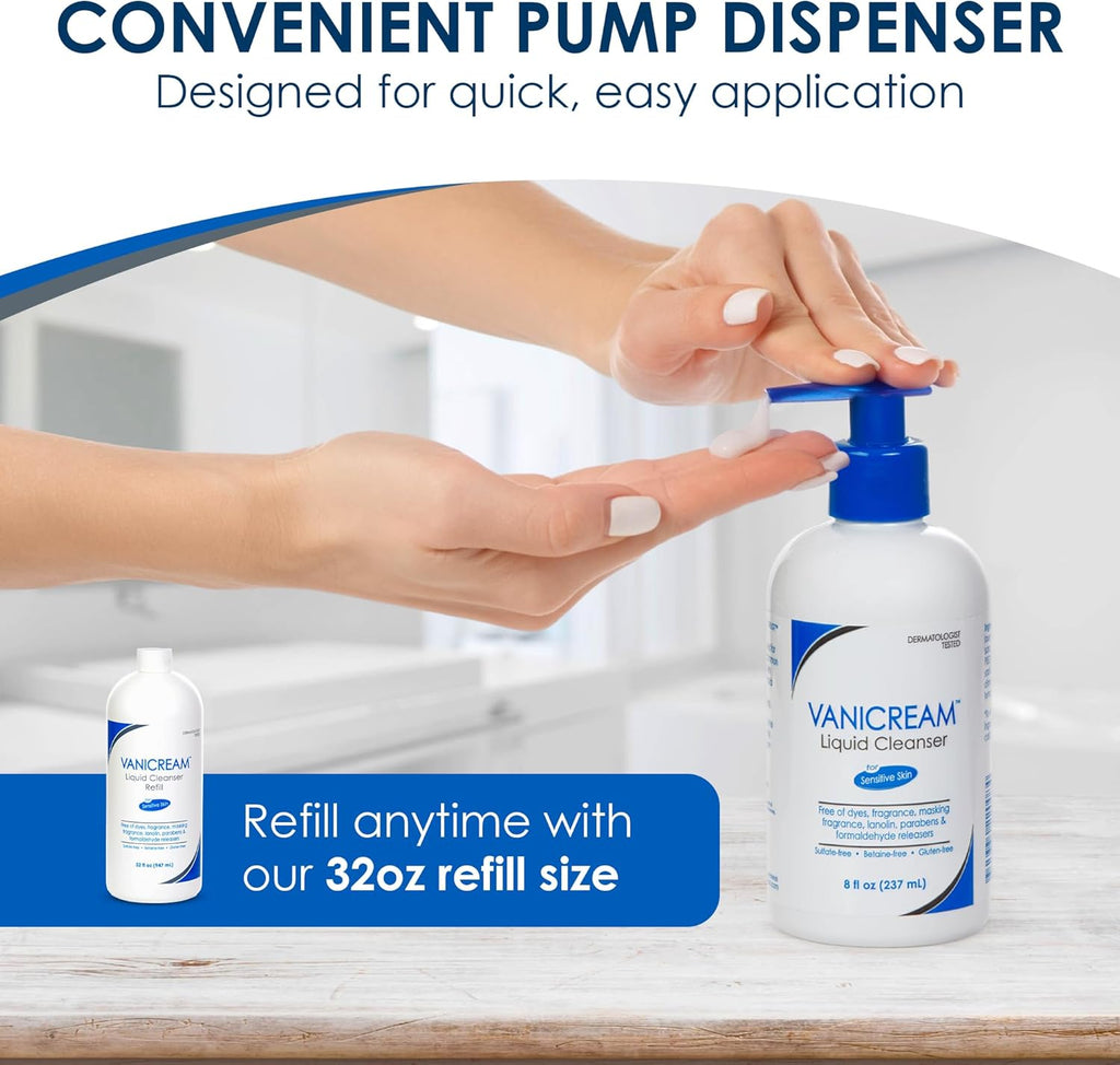 Vanicream liquid cleanser non comedogenic formula texture and packaging details