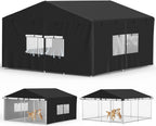 Startwo outdoor dog kennel cover front view showing heavy duty full coverage fabric.