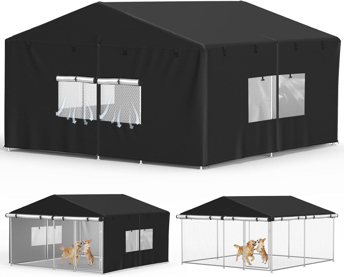 Startwo outdoor dog kennel cover front view showing heavy duty full coverage fabric.
