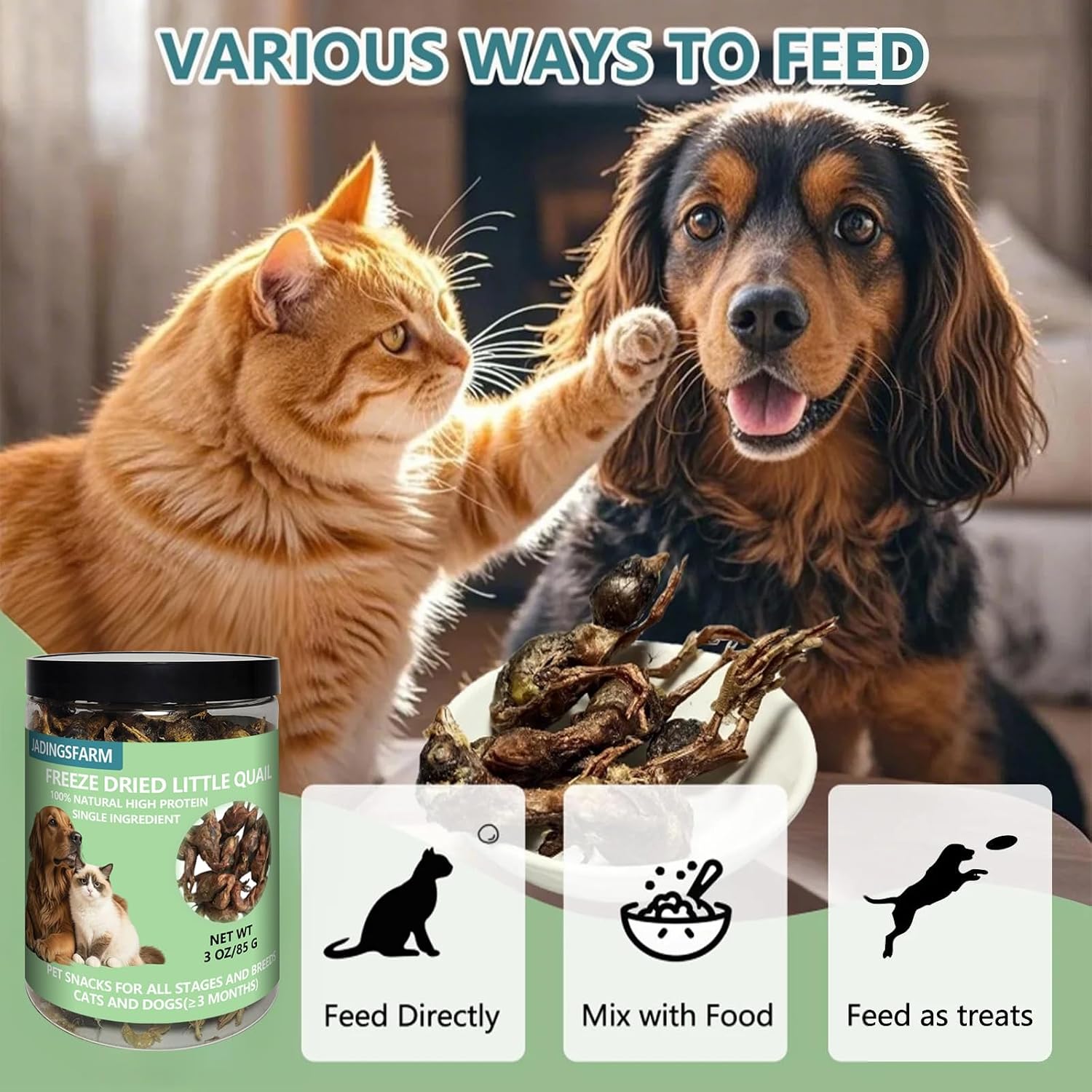 Natural high protein grain free quail treats for sensitive stomach pet diets