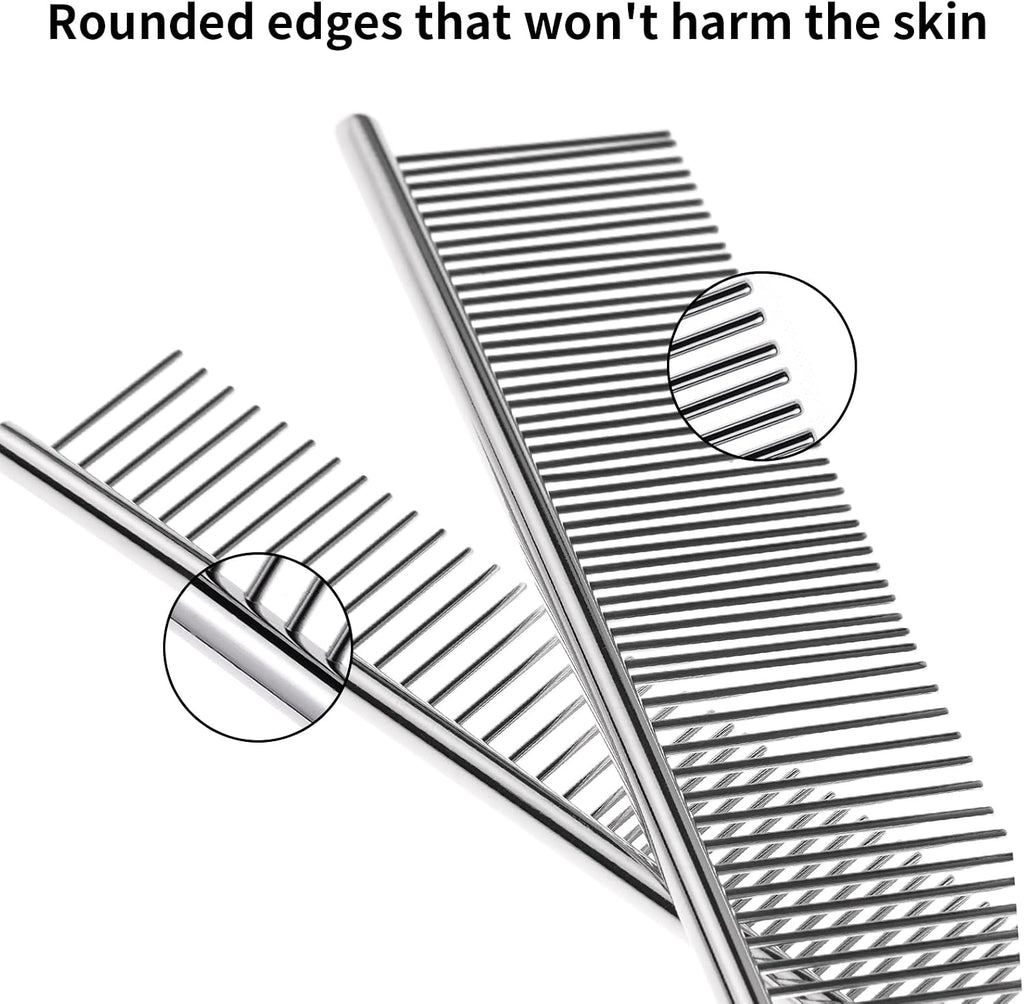 Stainless steel dog comb being used for detangling pet fur