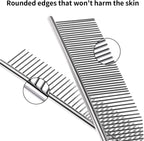 Stainless steel dog comb being used for detangling pet fur