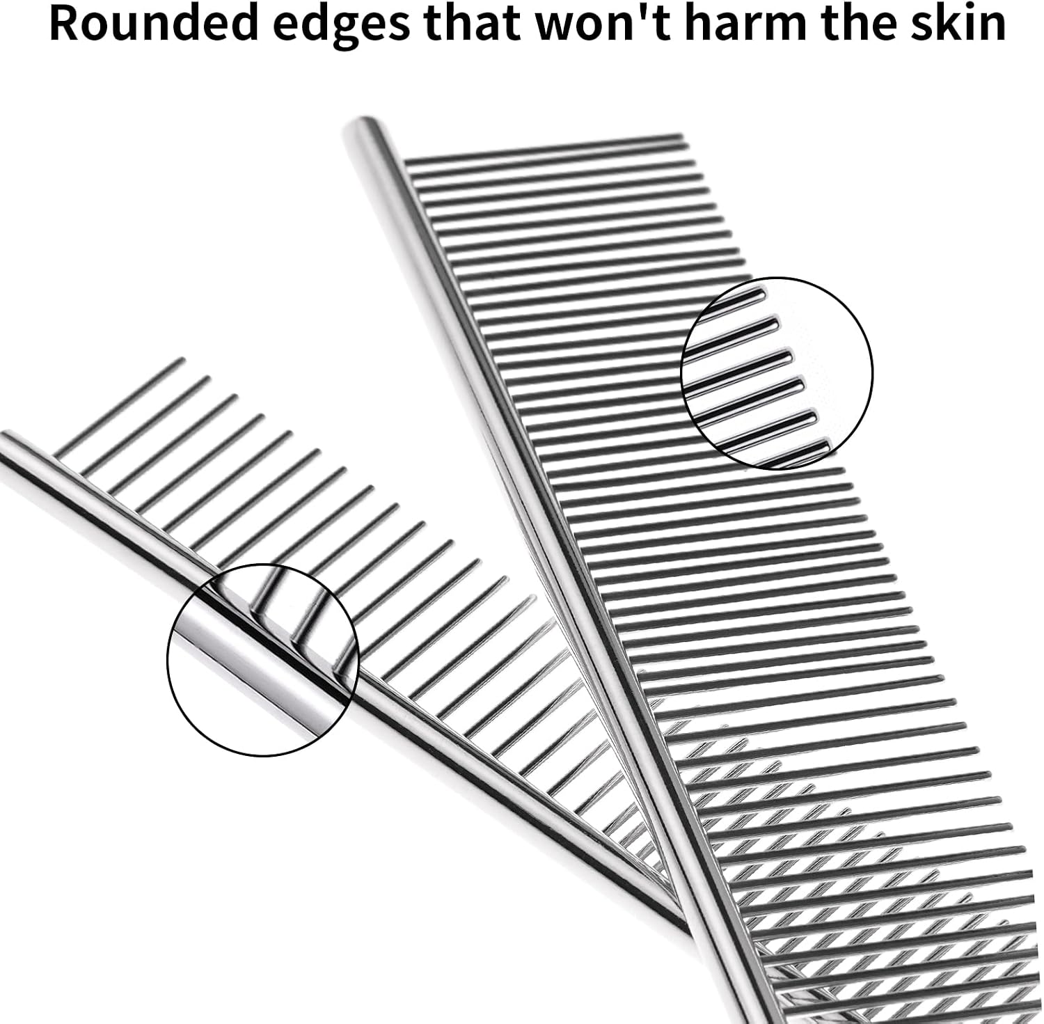Stainless steel dog comb being used for detangling pet fur