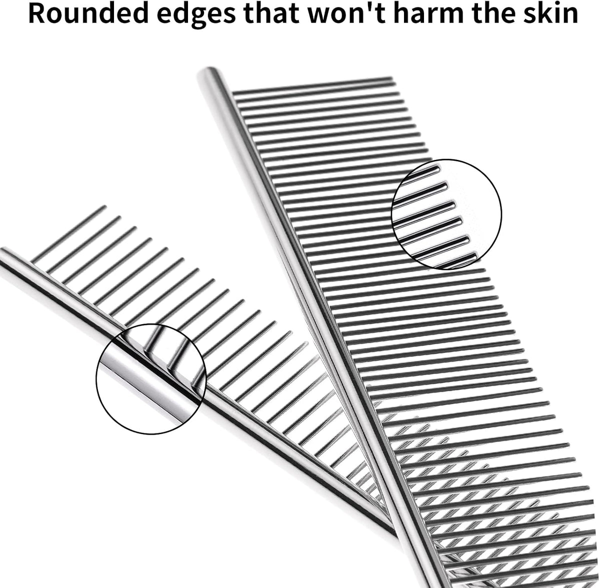 Stainless steel dog comb being used for detangling pet fur