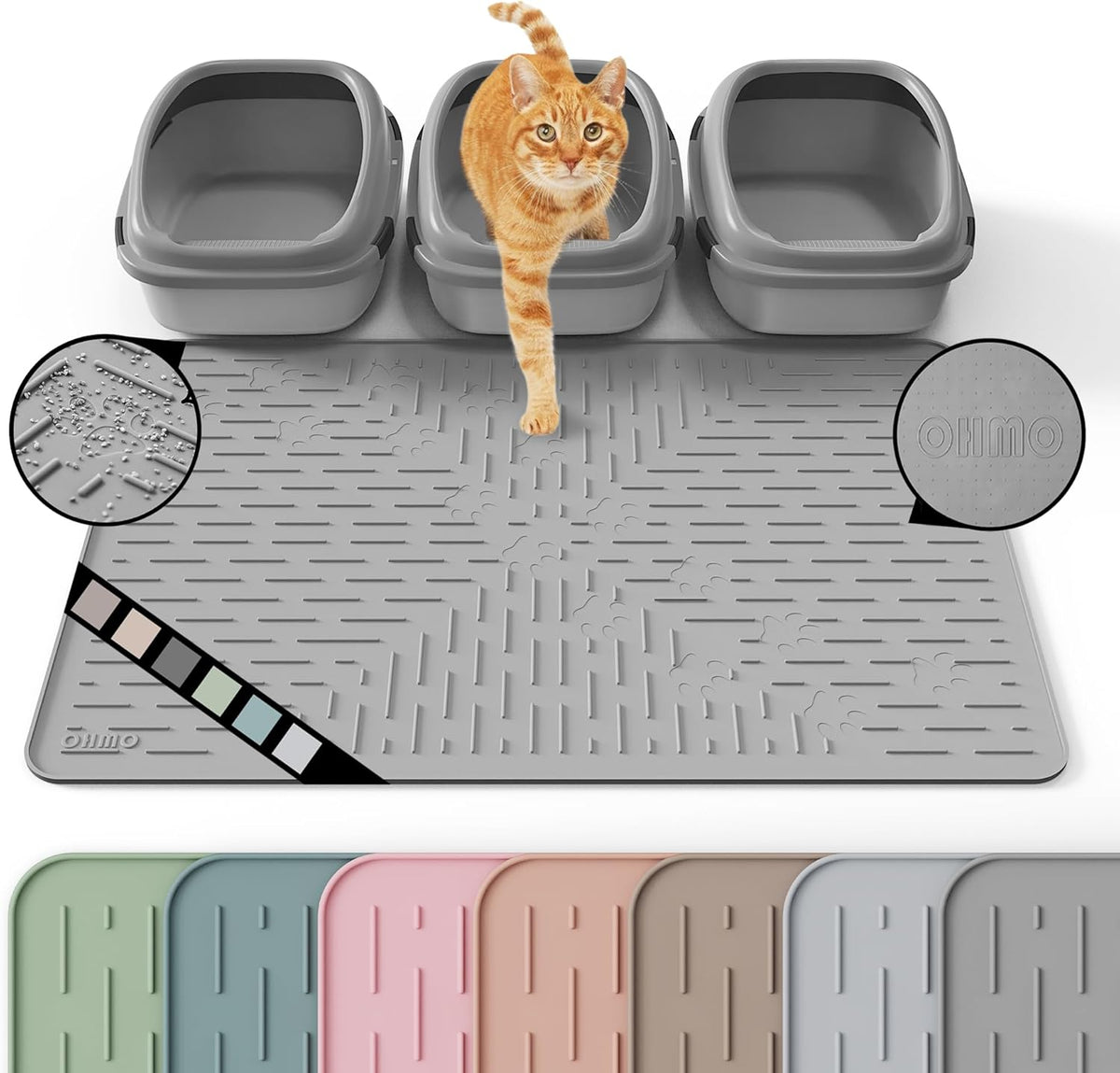 Cat Litter Mat Large Trapping Mat Premium Silicone Rubber 23.5x16" Sage Green, Waterproof and BPA Free Kitty Litter Box Mat, Easy to Clean and Keeps the Floor Tidy - Image 14