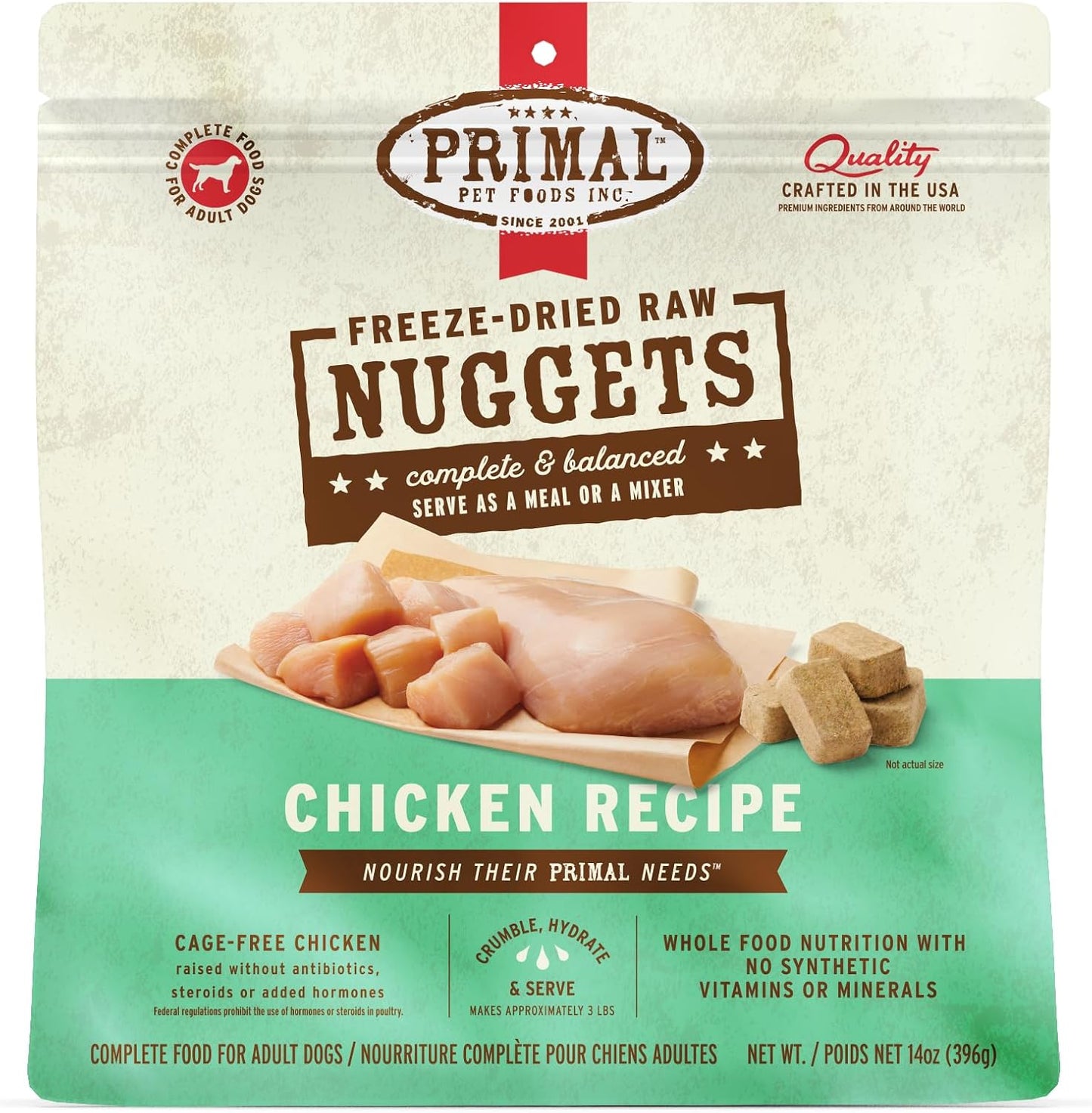 Primal Pet Foods Freeze Dried Dog Food Chicken 14 Ounce front packaging view