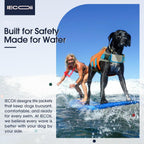 IECOii dog life vest top view highlighting the reinforced rescue handle and reflective safety accents.