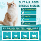 Woyamay chicken and cheese flavor feline flea repellent supplement nutritional facts side view.
