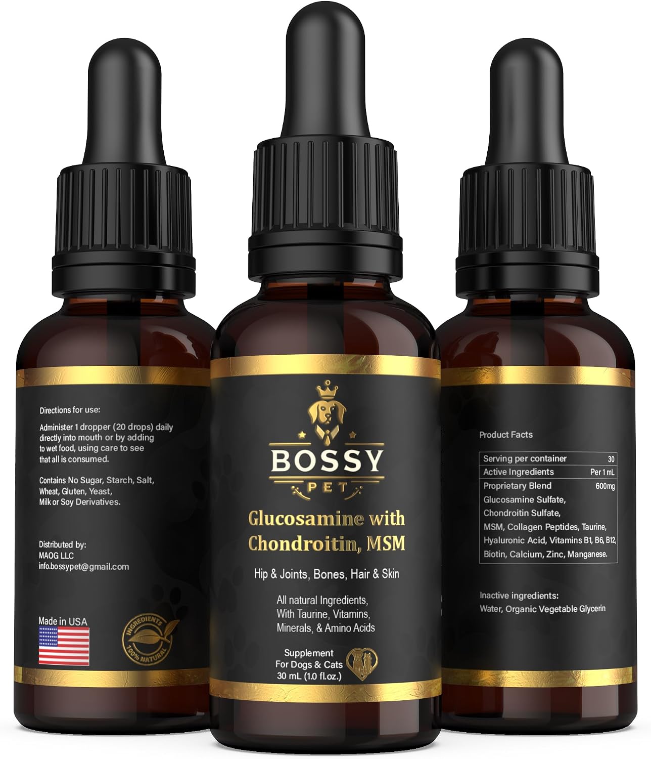 Bossy Pet liquid supplement dropper bottle for pets