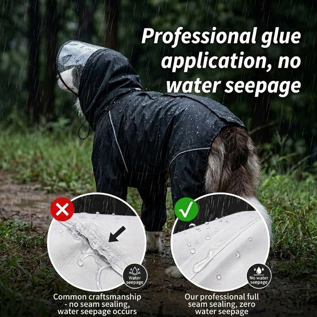 Premium dog rain jacket with top zipper and inner fur safety guard