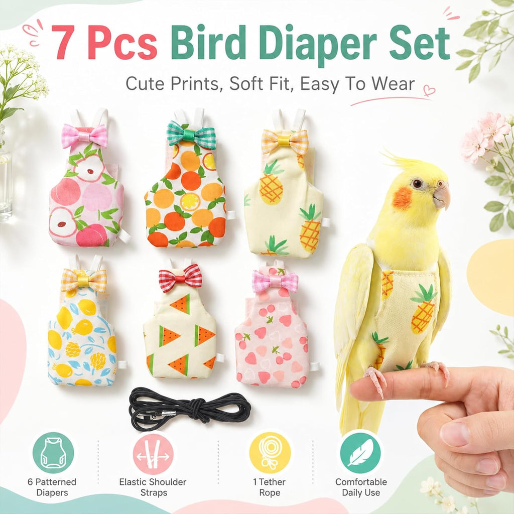 6 Pcs Bird Diaper, Reusable Chicken Diapers, Parrot Diaper Flight Suit with Waterproof Inner - Cute Pet Bird Diapers for Cockatiel Budgie Canary Lovebird - Image 3