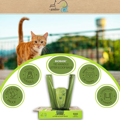 Greenbone bio-based litter bags showing tie-handle design