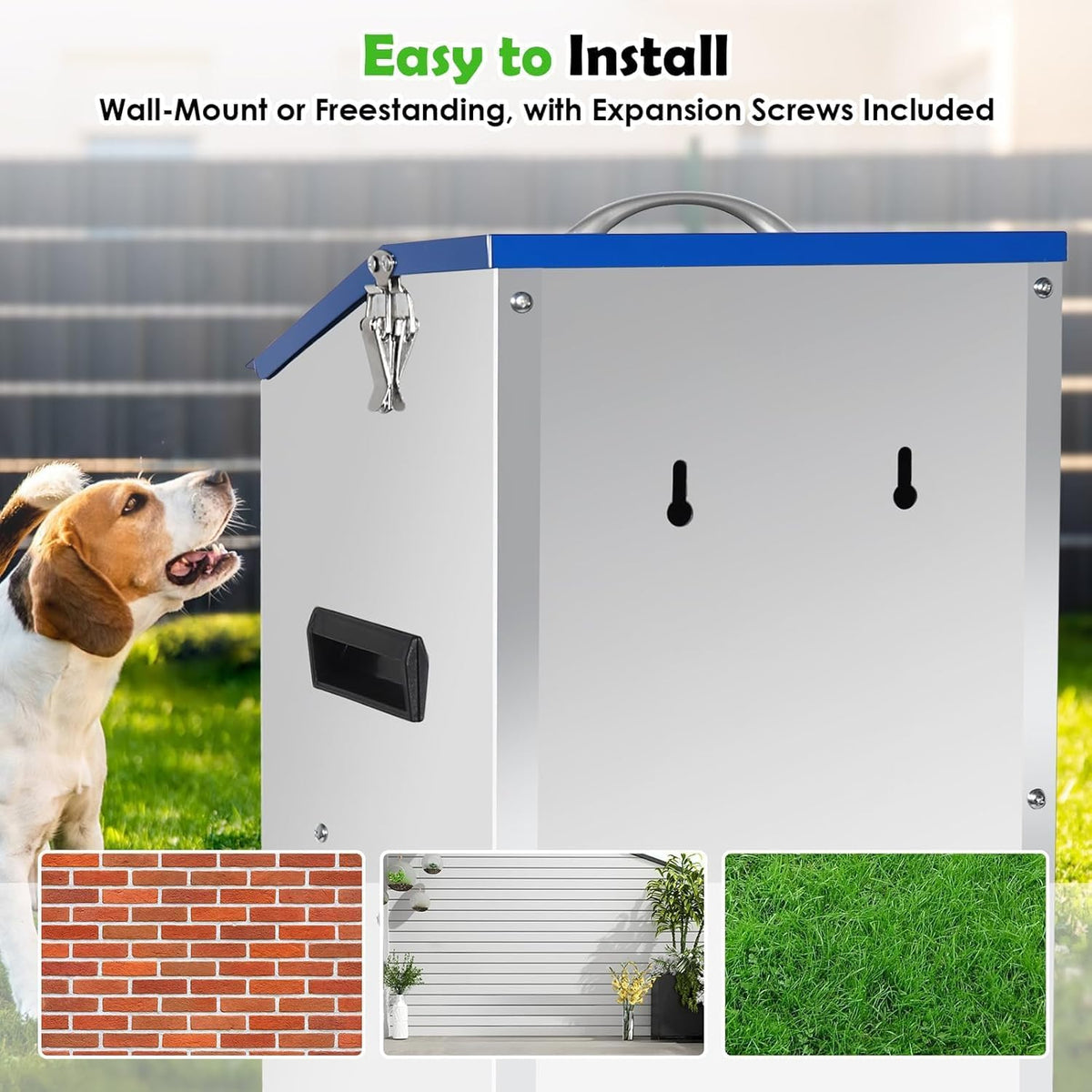 Hizmivos rust resistant metal dog feeder mounted on a outdoor kennel fence
