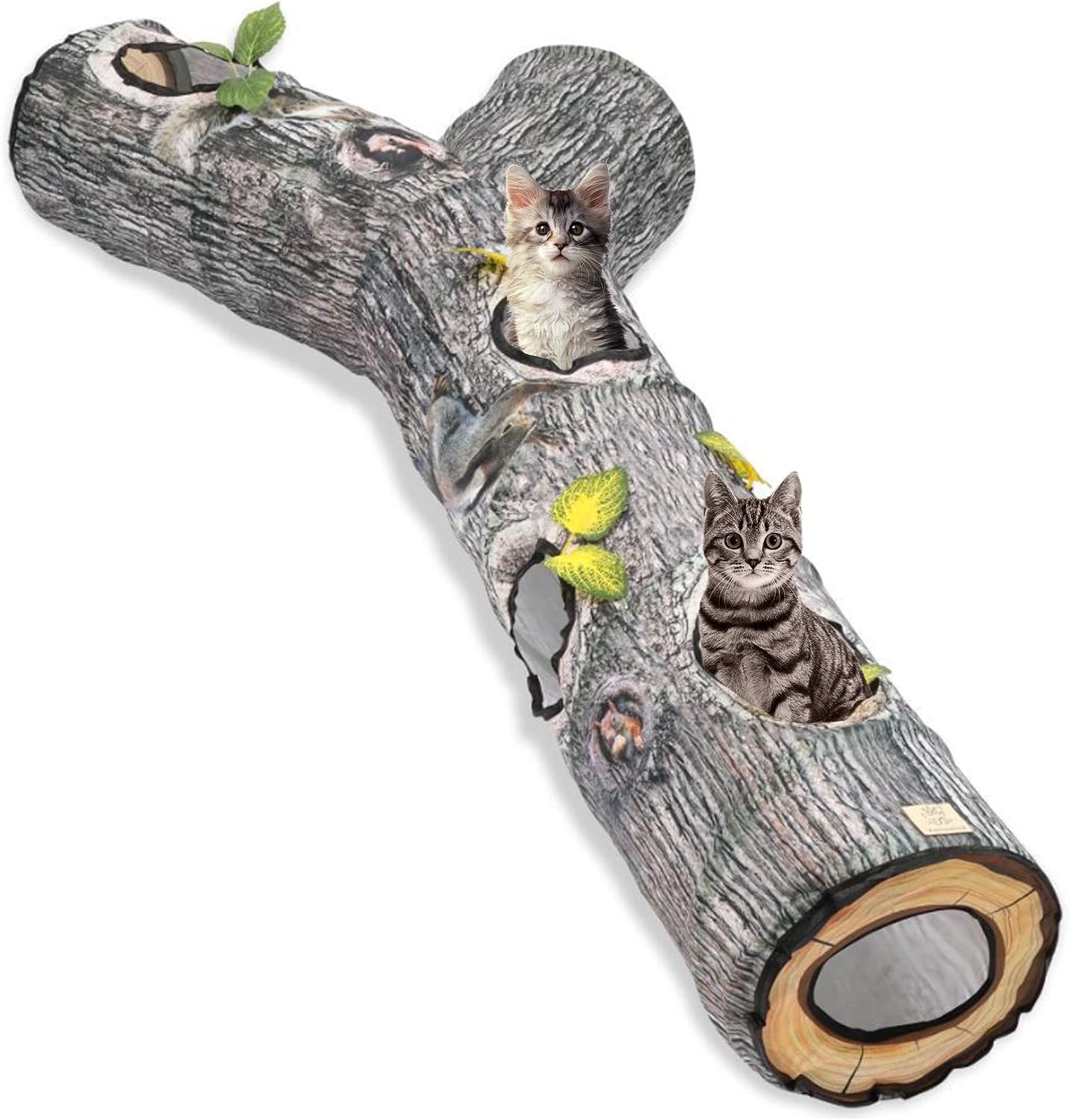FelRelWel tree trunk cat tunnel front view showing realistic bark pattern