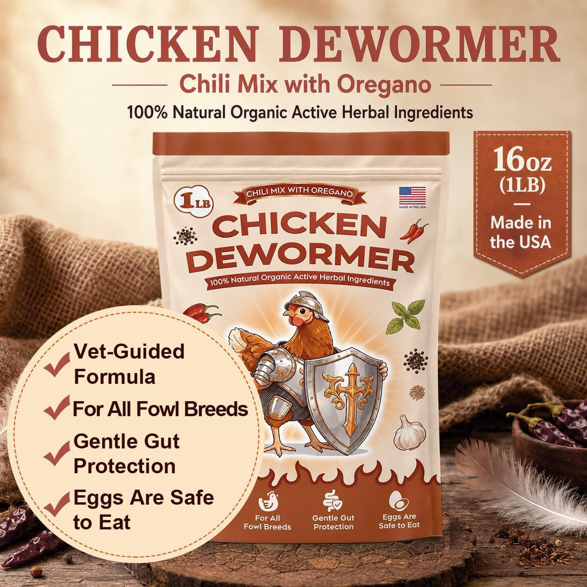 Natural Chicken Dewormer Powder, Chili Mix with Oregano for Poultry Supplement,16OZ - Image 2