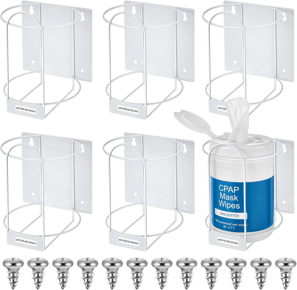 Tandefio 6 Pcs Wall Mounted Wipe Holders front view showing white metal design