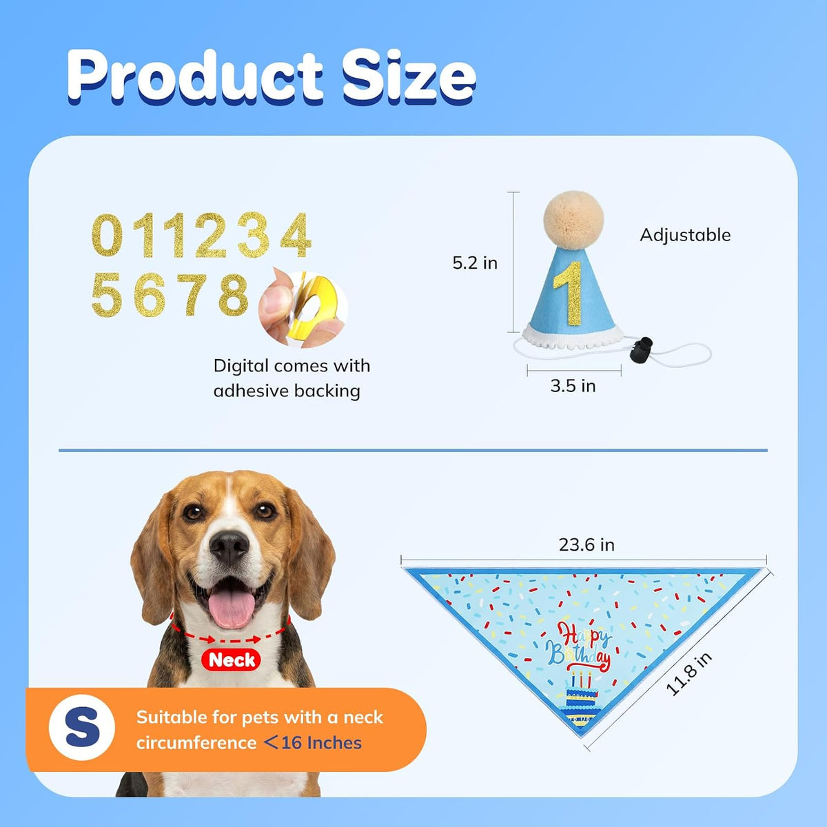 Supet dog birthday kit components with glitter numbers