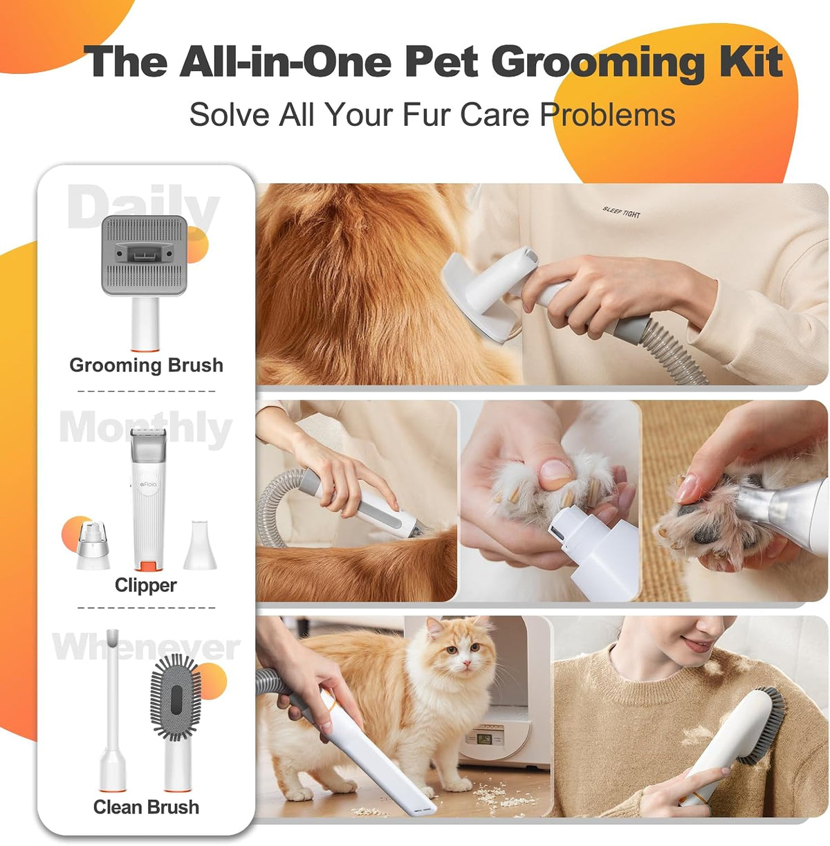 Afloia pet grooming vacuum with 1.5 Liter dust cup for shedding hair