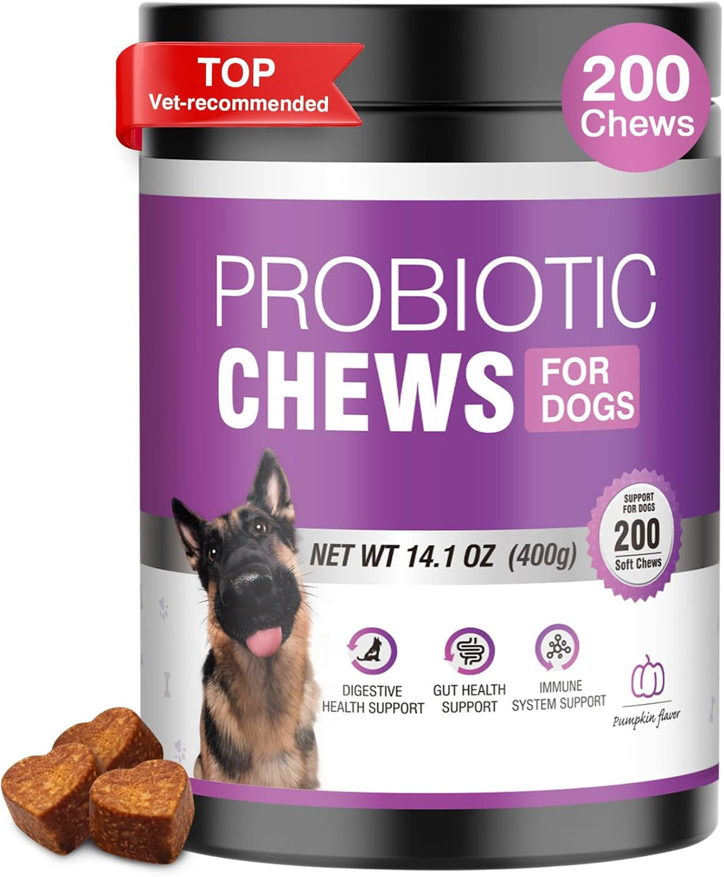 Probiotics for Dogs 200pcs Dog Probiotics for Digestive Health Digestive Enzymes and Prebiotic, Probiotic Chews for Dogs Support Gut Health, Relieve Diarrhea, Itchy Skin, Enhance Immunity - Image 9