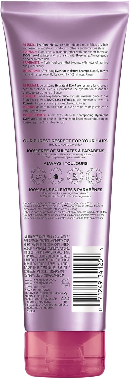 L'Oral Paris Moisture Sulfate Free Conditioner, Hair Care for Color-Treated Hair with Rosemary Botanicals, EverPure, 8.5 Fl Oz - Image 10