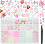 qiipii Dream Set Large Box Nail Charms front view showing assorted pink resin pieces
