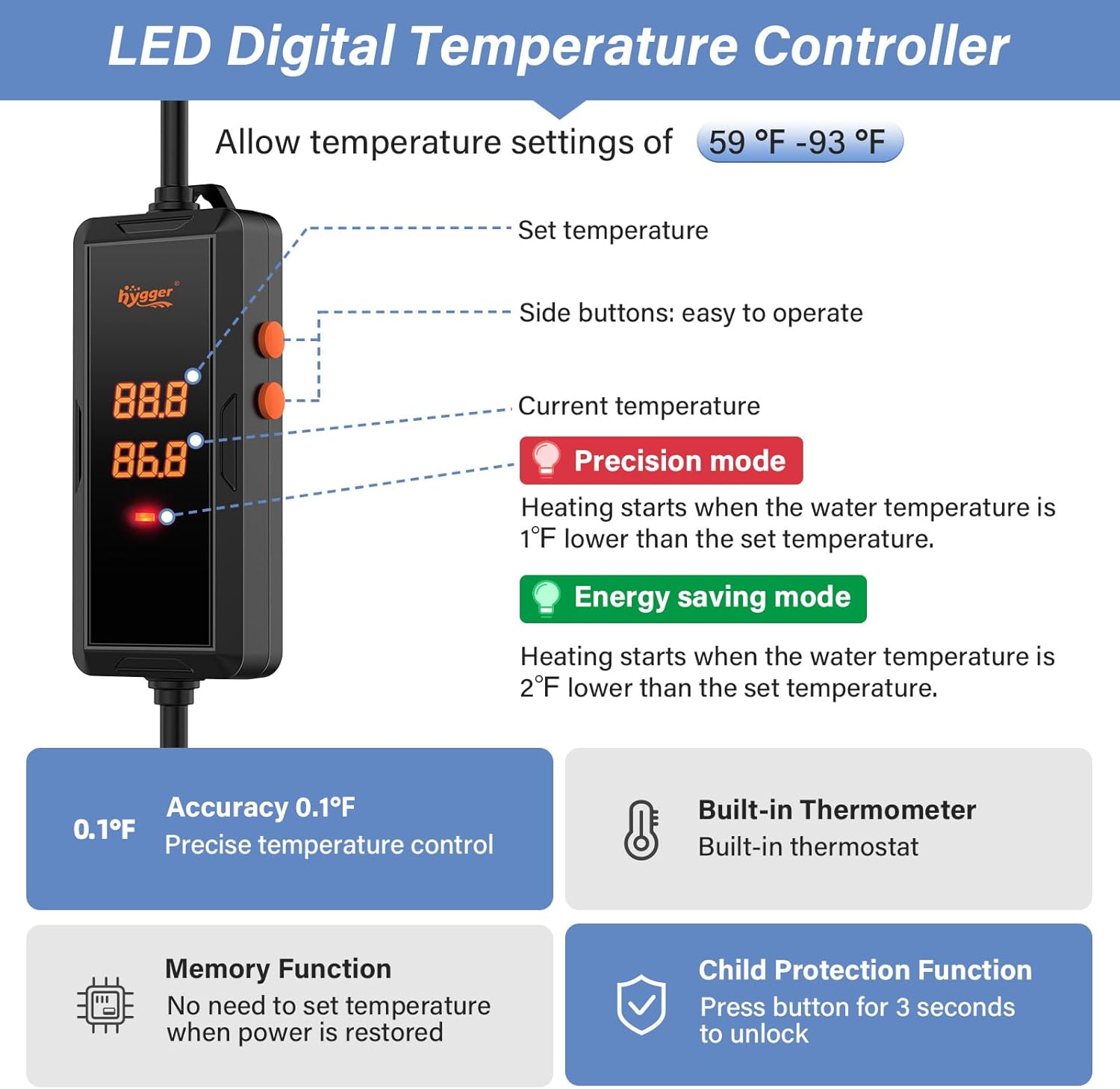 Hygger submersible heater quartz glass element detail