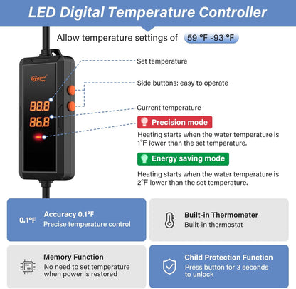 Hygger submersible heater quartz glass element detail