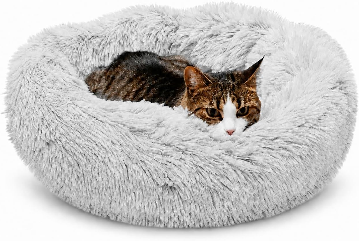 Whiskers & Friends Cat Beds for Indoor Cats, Fluffy Calming Donut Cat Bed, Small Dog Bed Washable - Orthopedic Soft Plush Pet Beds Sized for Kitten to Large Cats & Puppy to Small Dogs - Navy Grey 20'' - Image 11