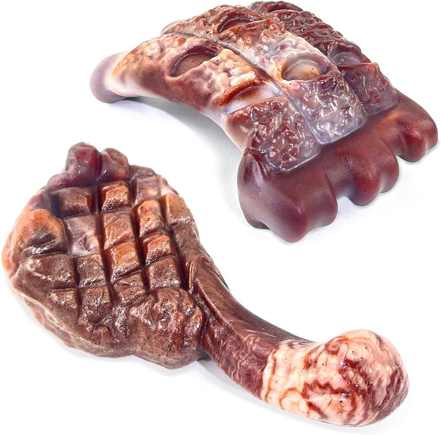 Fuufome Dog Chew Toys 2 Pack front view with steak and pork chop design