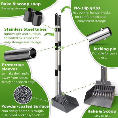Multi surface pet waste scooper cleaning grass and gravel surfaces