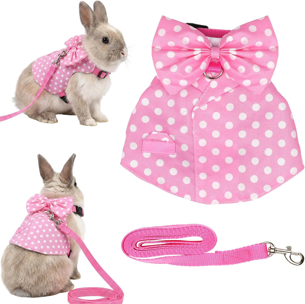 Kutyndrix bunny harness and leash set front view pink polka dots style