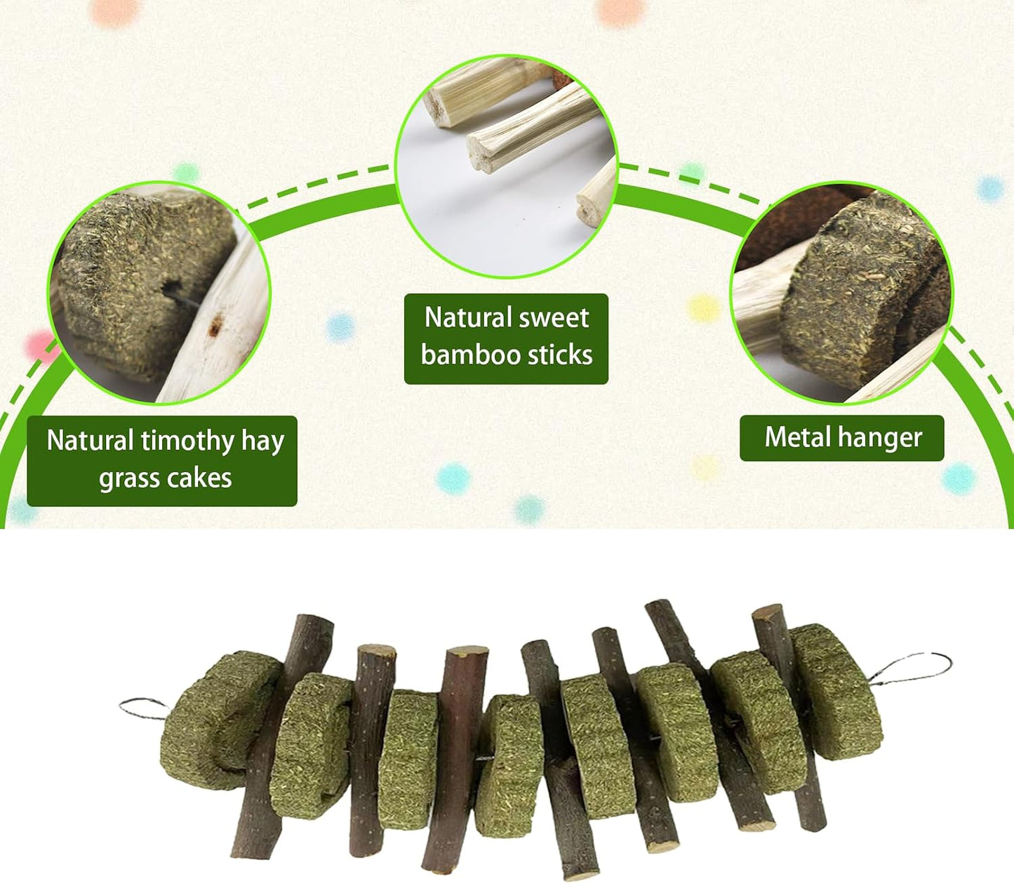 Organic apple wood sticks and alfalfa grass cakes for bunny teeth grinding