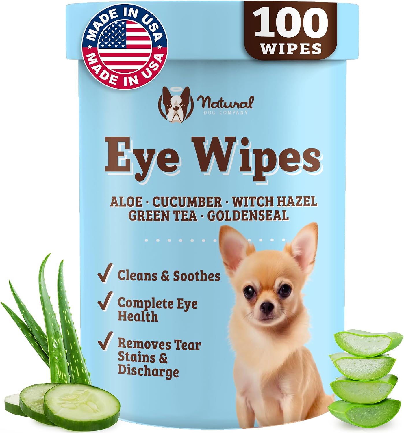 Natural Dog Company Wrinkle Wipes for Dogs, 100 Count, Hypoallergenic, Cleaning & Deodorizing, for Grooming Faces, Paws & Butts - Image 15
