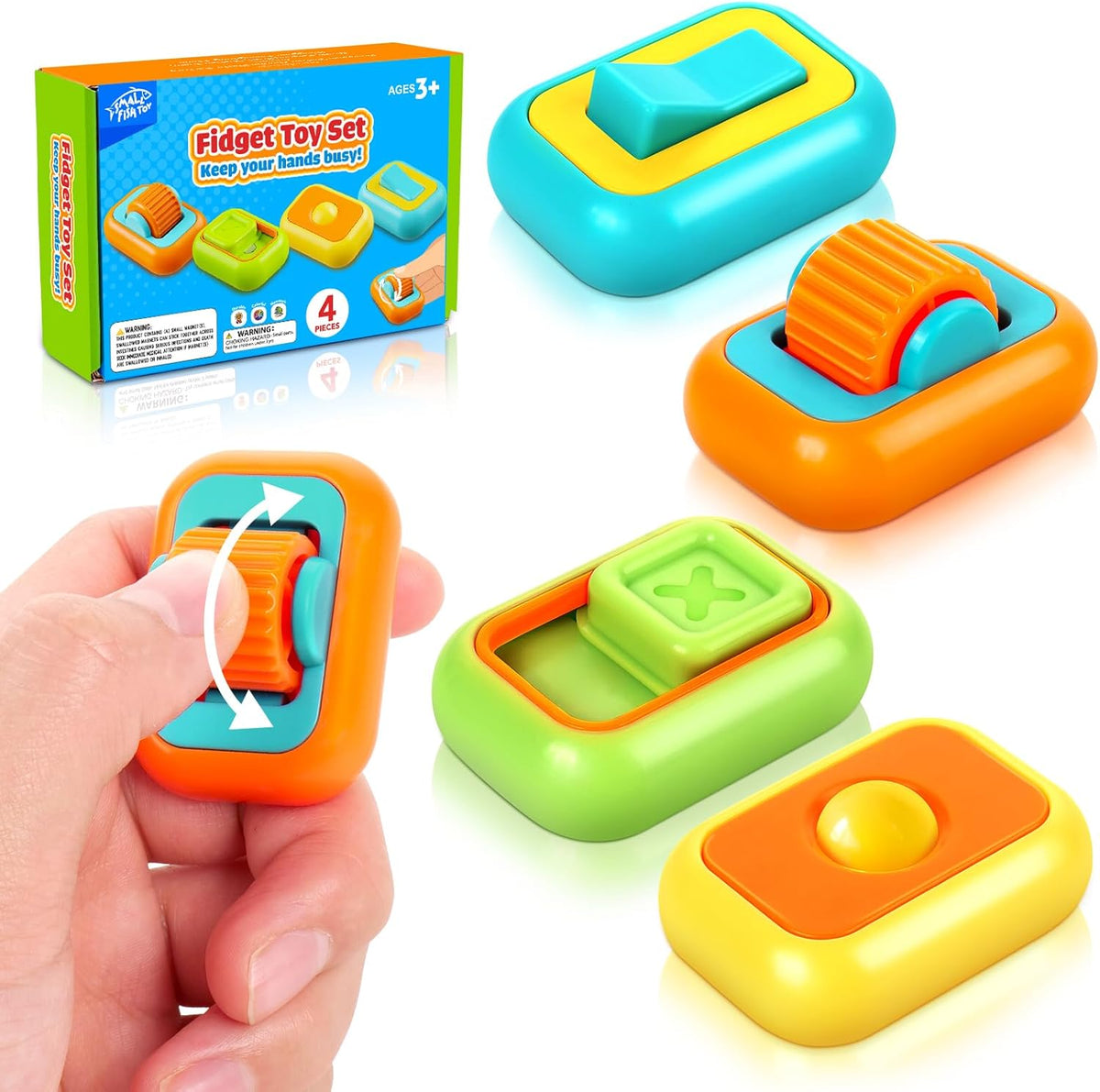 SMALL FISH sensory fidget toys four pack front view for anxiety relief