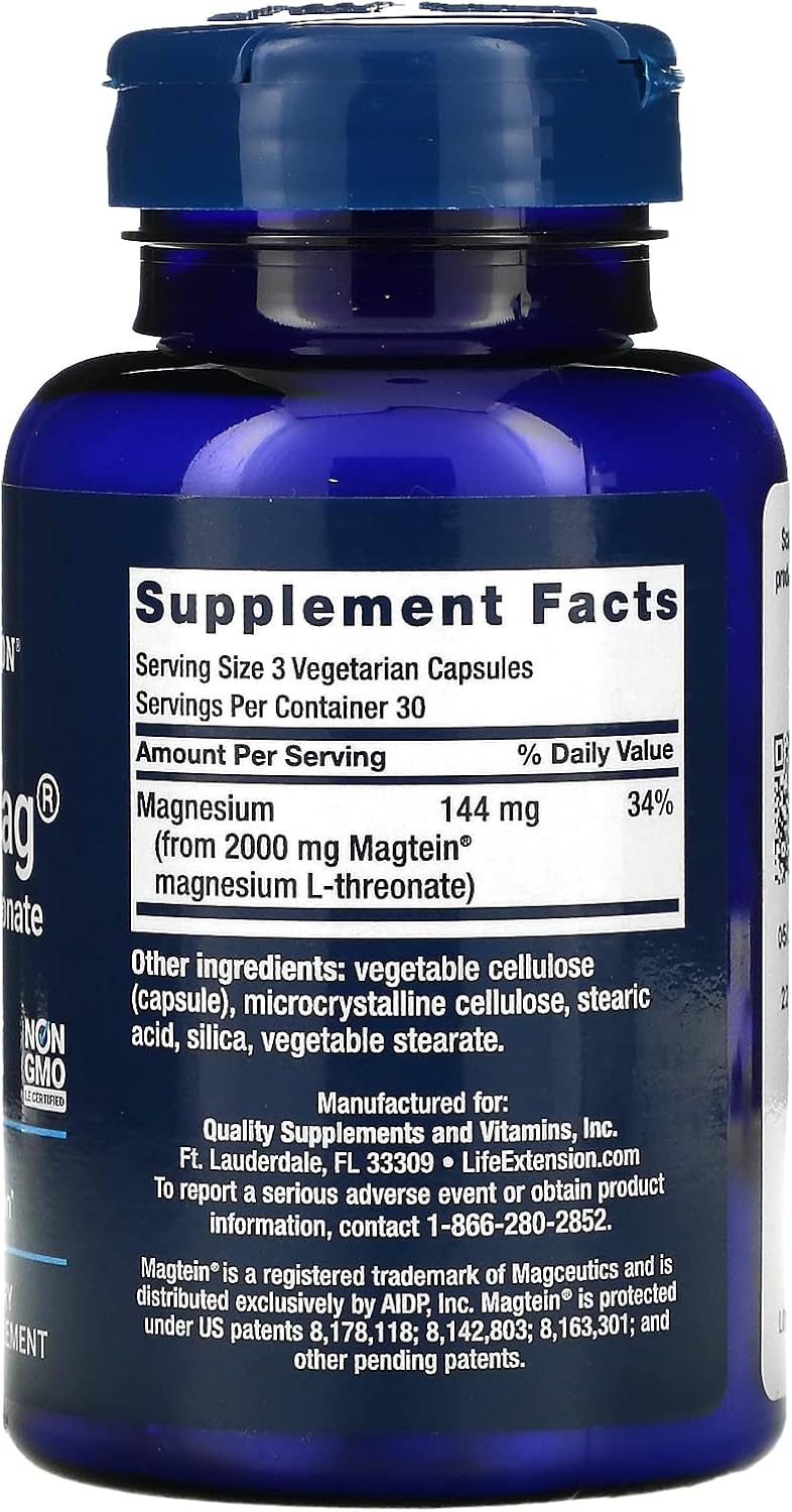 Life Extension Neuro-Mag brain health supplement supplement facts and ingredients label
