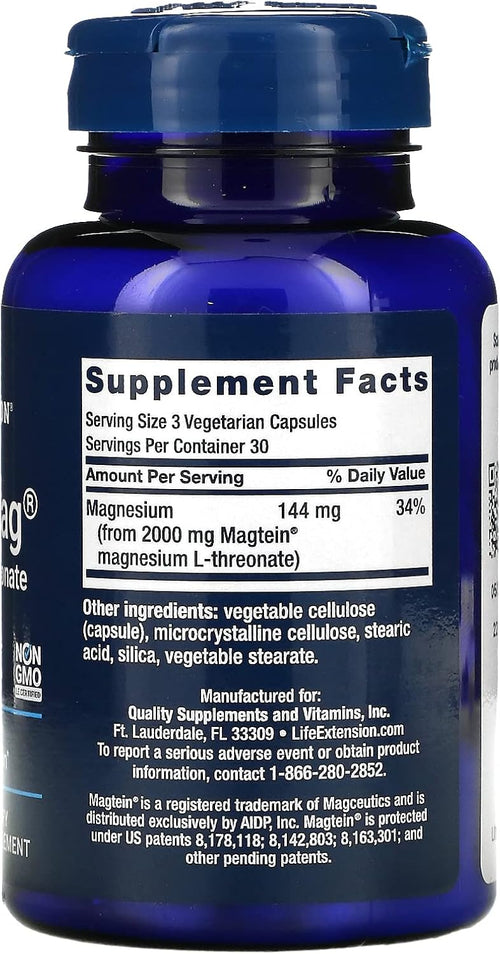 Life Extension Neuro-Mag brain health supplement supplement facts and ingredients label
