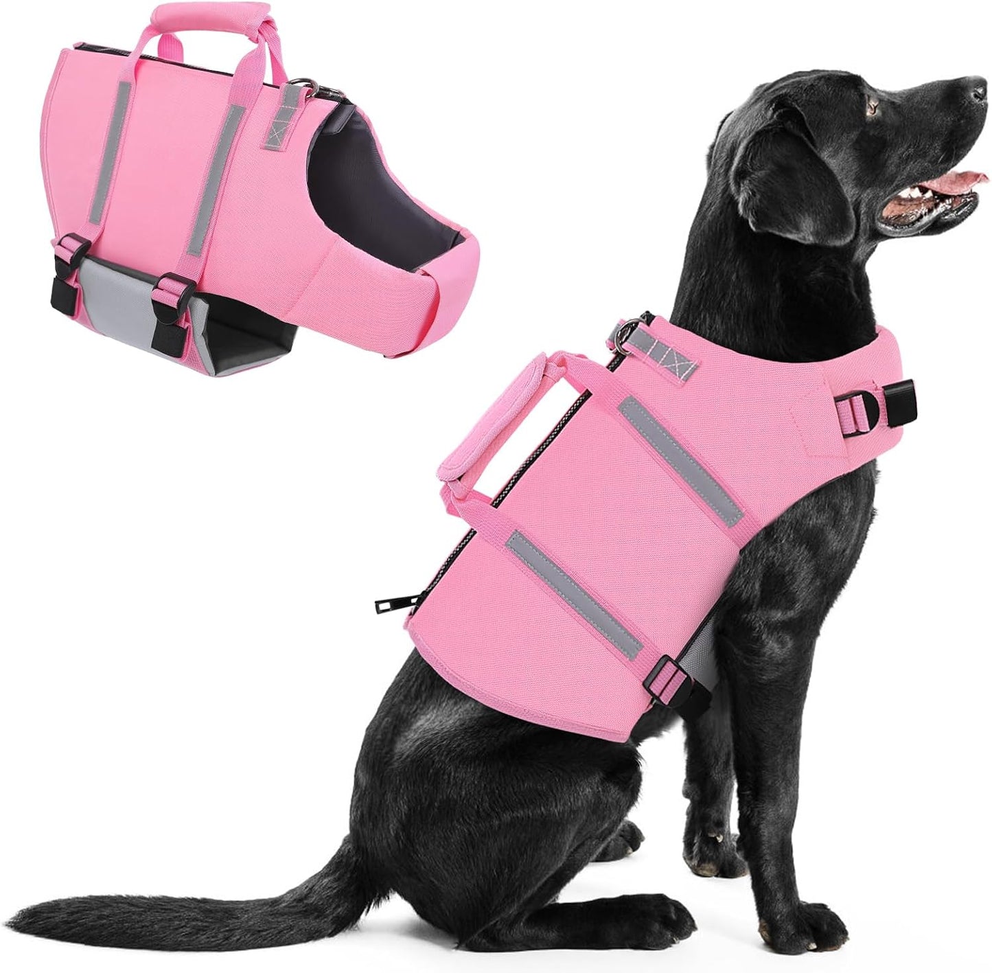 Queenmore Dog Life Jacket, Large Dog Life Vest, High Floating Dog Life Vest for Swimming, Adjustable Pet Lifesaver for Boating, Water Vest for Large Breed with Back Zip, Rescue Handle, Hook (Blue L) - Image 13