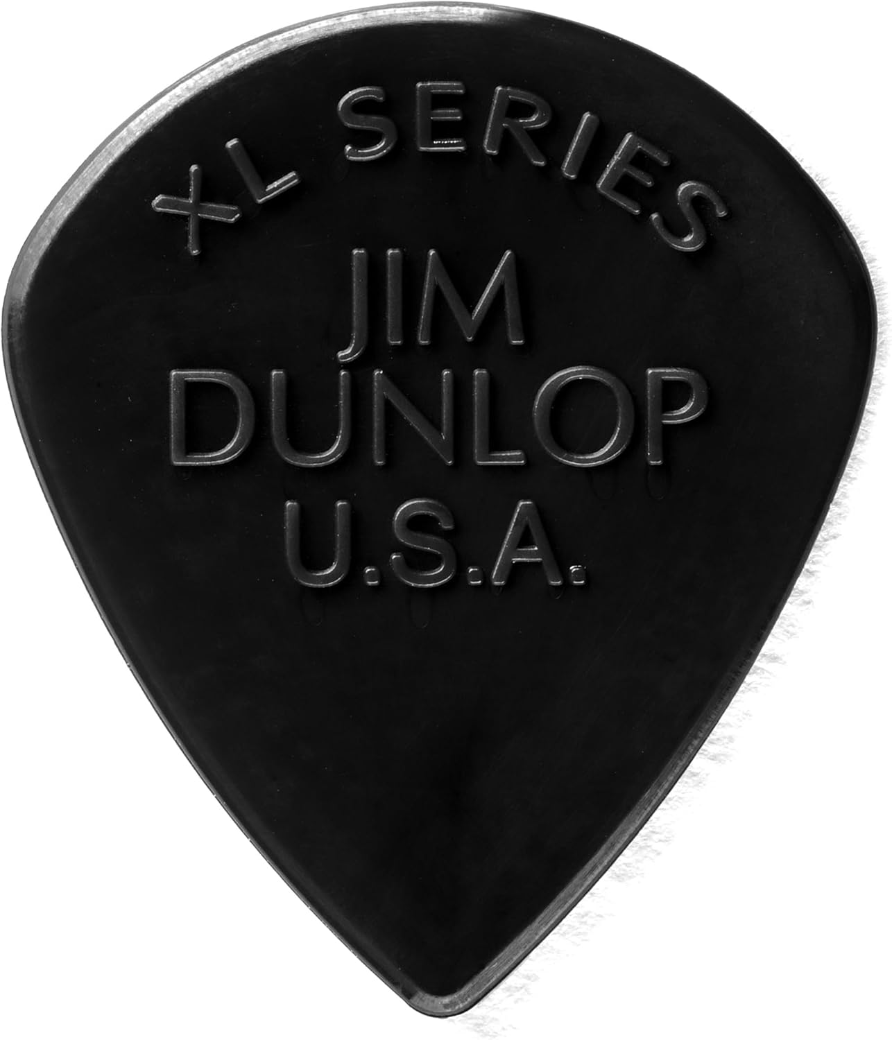 Authentic USA imported Jim Dunlop heavy gauge 1.38mm plectrums arranged to display sharp pointed tip detail